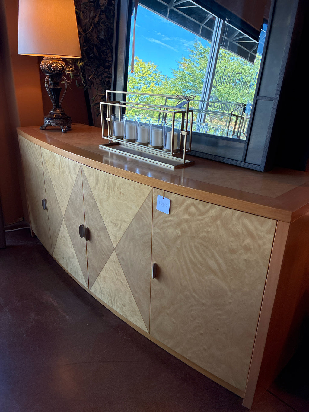 Excelsior Italian Geometric Burl Veneer Credenza