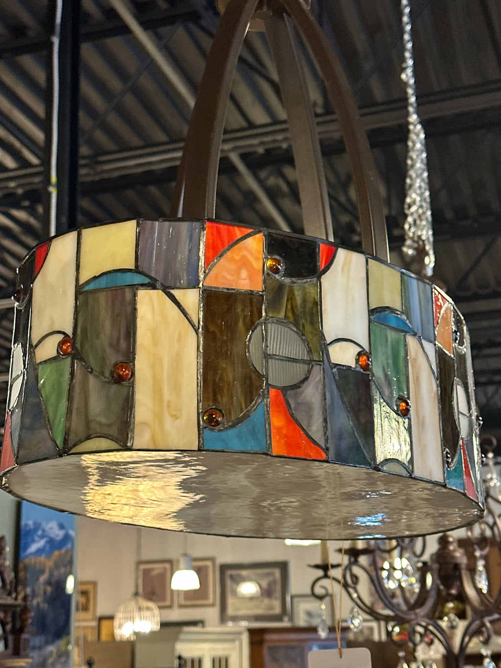 Contemporary Stined Art Glass Chandelier
