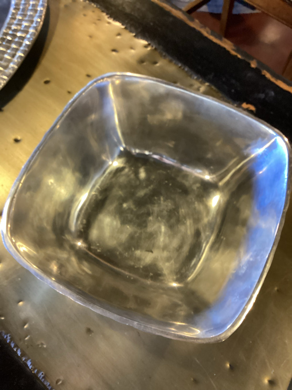 TOWLE SILVERSMITHS SQUARE BASKET-WEAVE SERVING BOWL