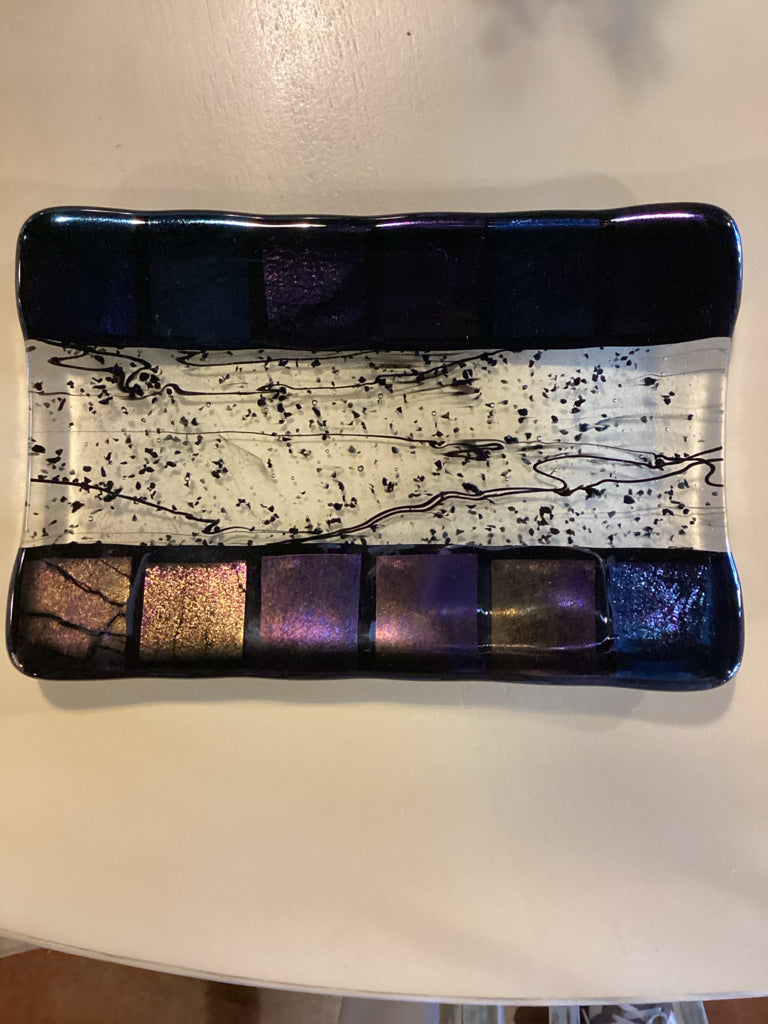 Mike Lightcap  Signed Fused Art Glass Tray