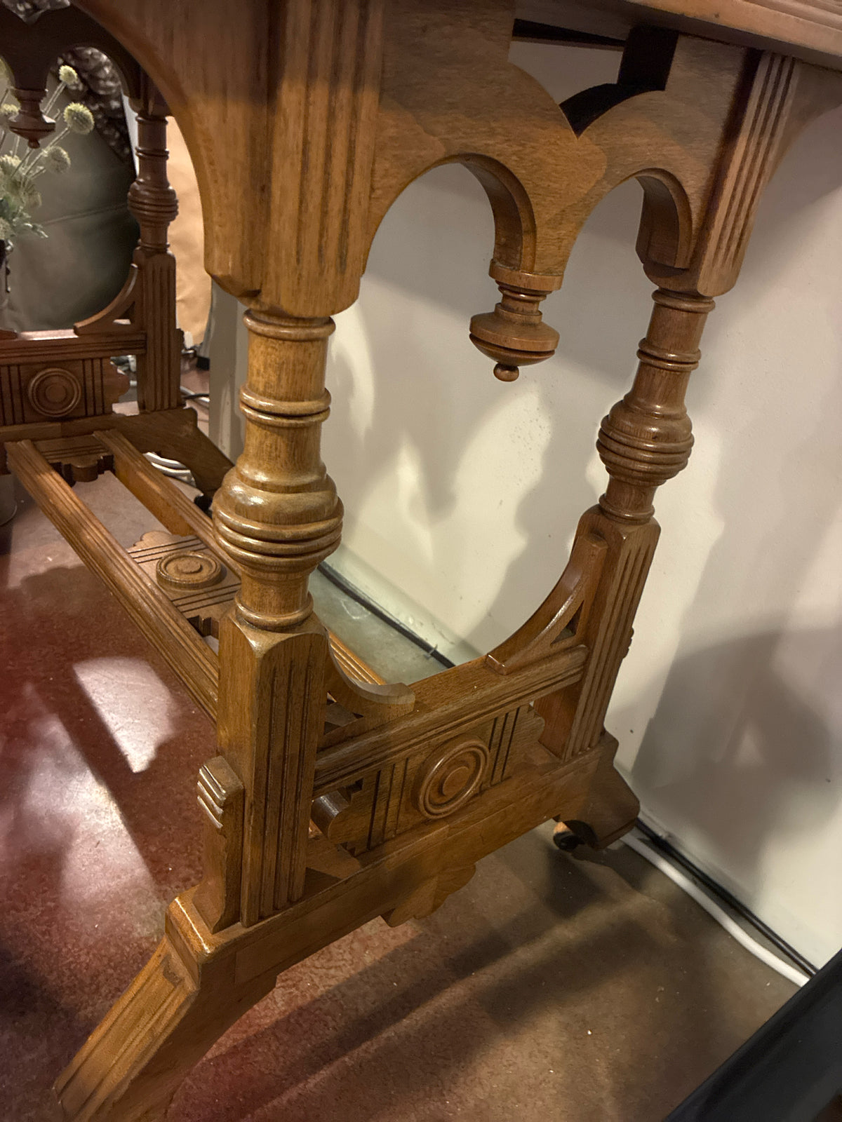 Victorian-Style Walnut Writing Desk|Burgundy Leather Writing Surface
