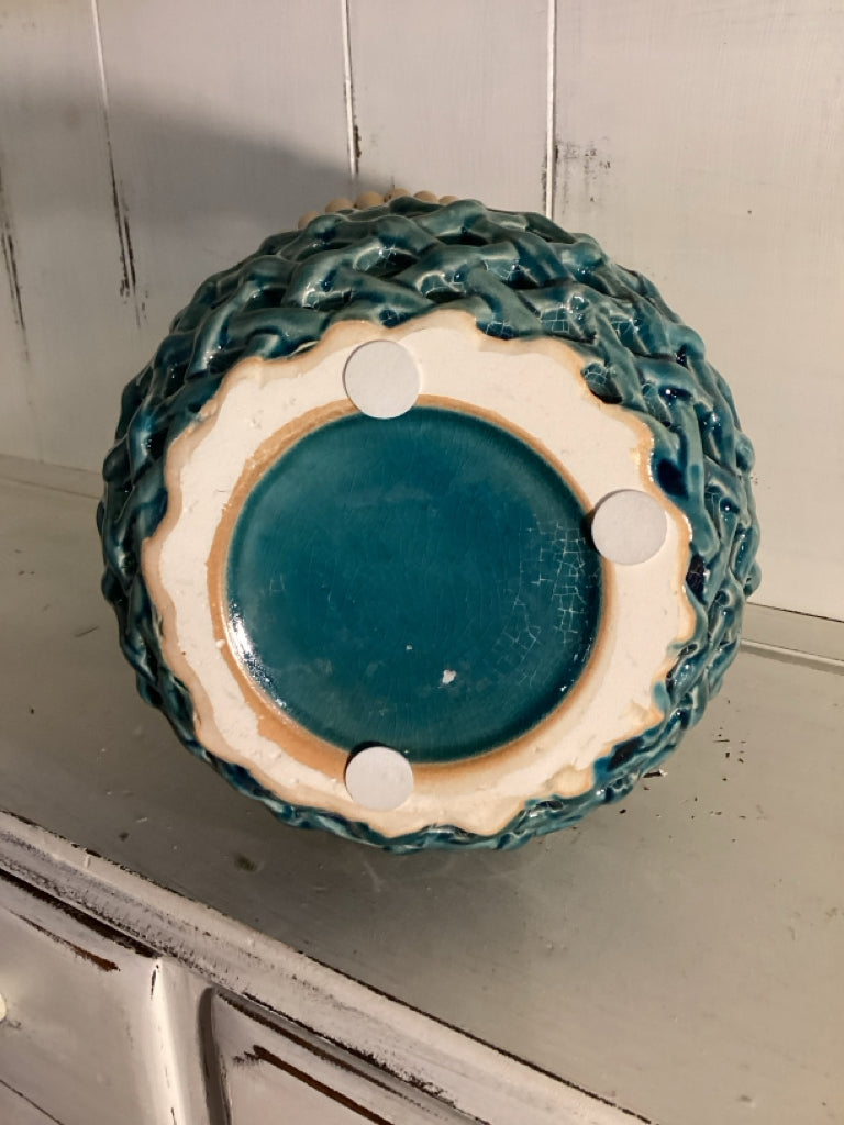Teal Basketweave Vase