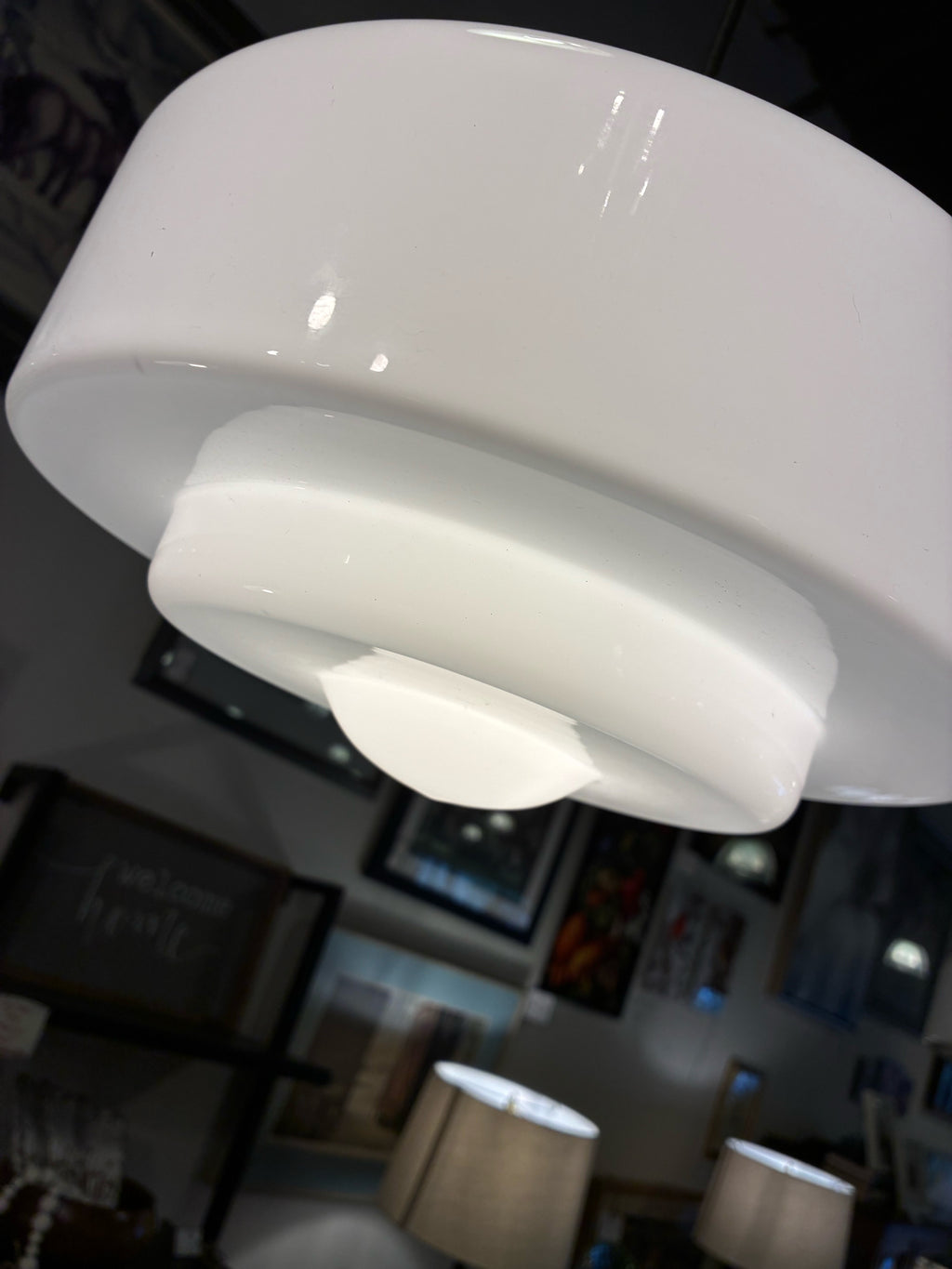 PAIR of Tiered Opal Glass Pendant Lights