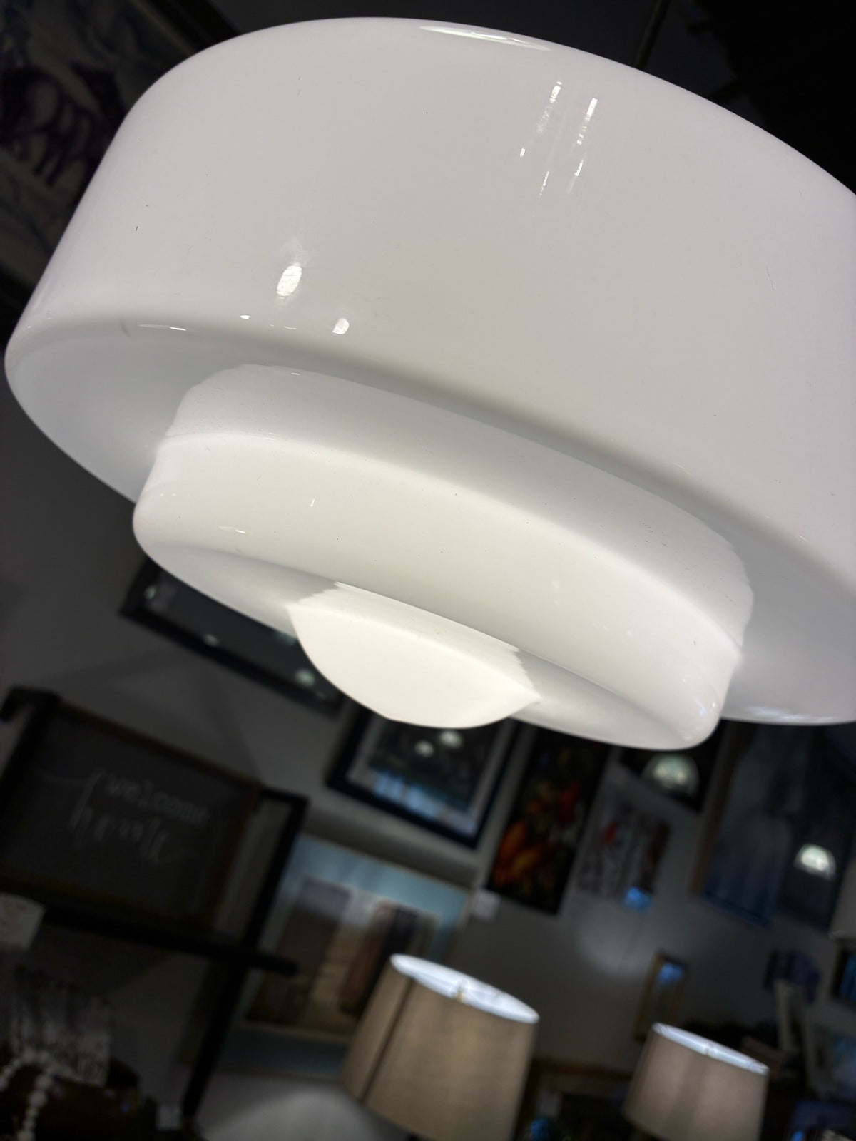PAIR of Tiered Opal Glass Pendant Lights