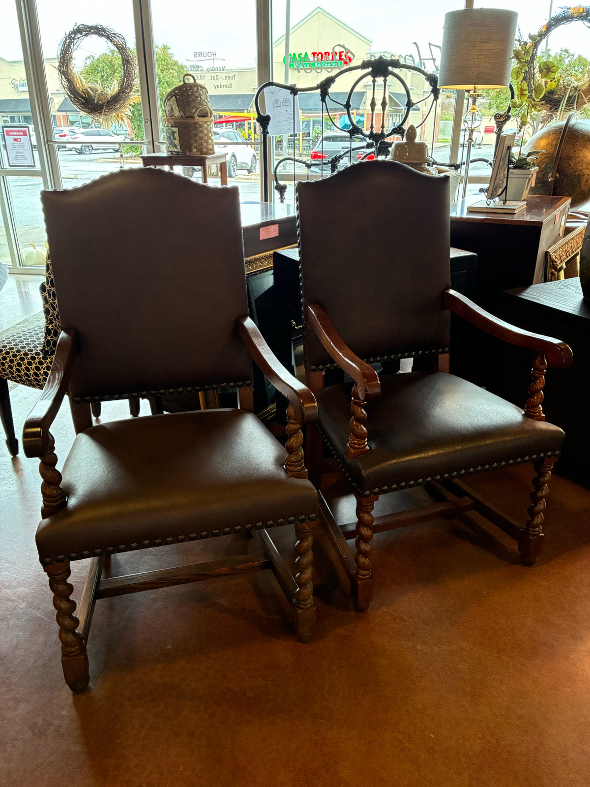 Stickley Antiquities Leather Captain Chairs — PAIR