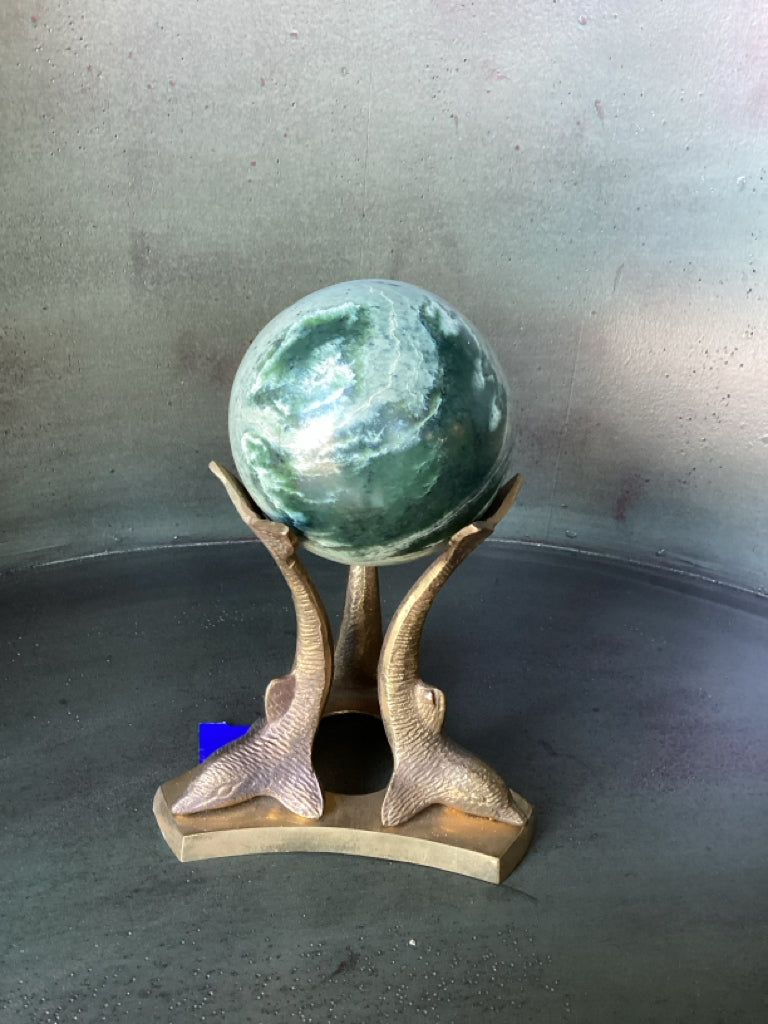 Ornament|Brass Dolphin & Marble Sphere Decor
