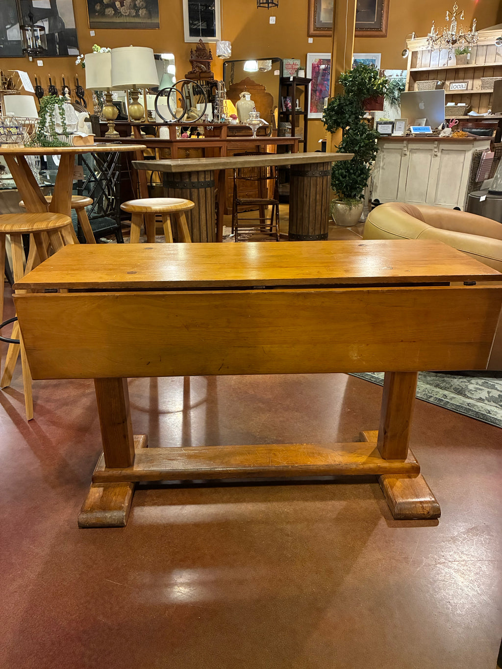 Plank-Top Trestle Drop-Leaf Dining Table