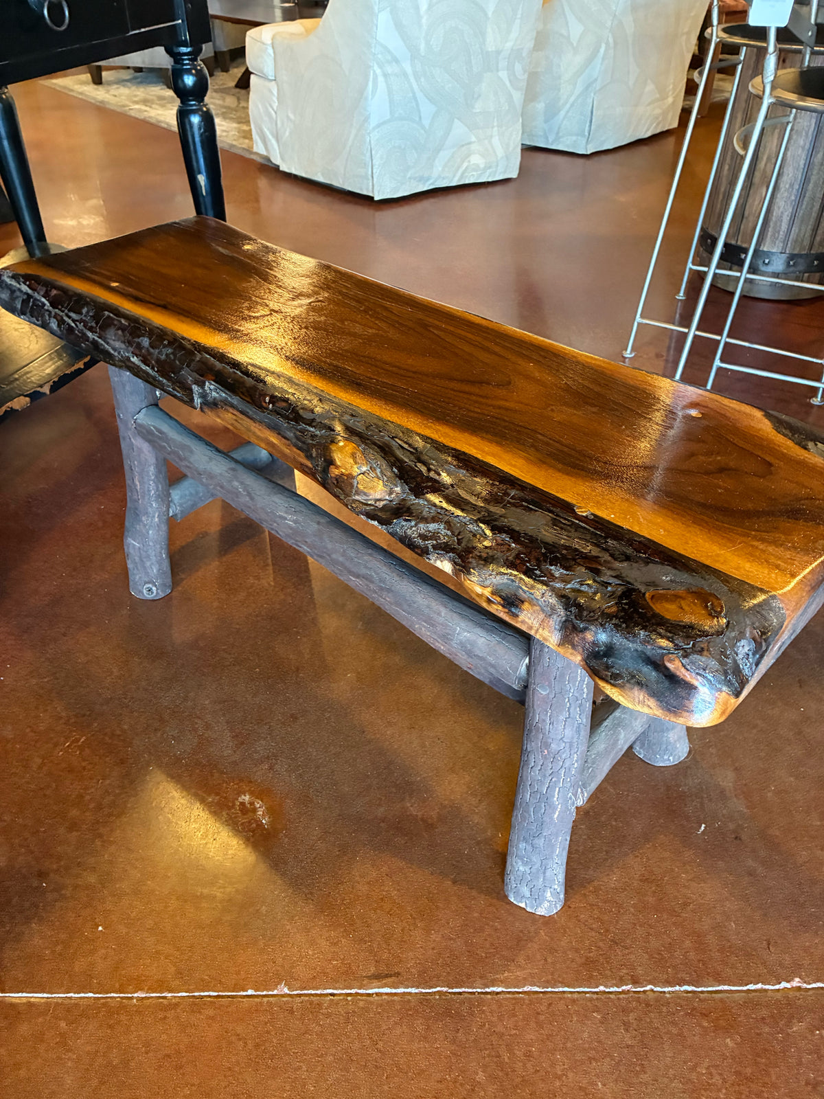 RUSTIC LIVE-EDGE WOOD BENCH