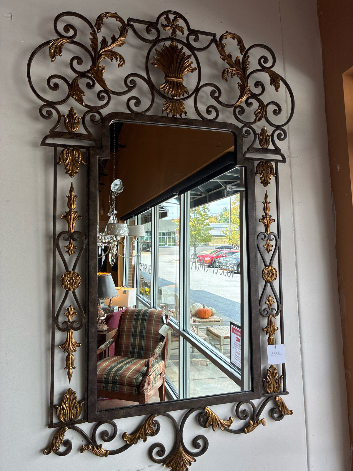 Oversized Ornate Iron & Gold Acanthus Wall Mirror