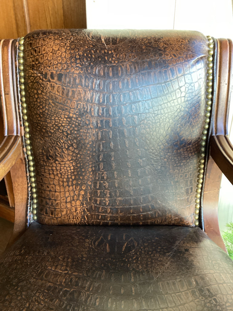 Set of 3 Crocodile-Embossed Leather Barstools
