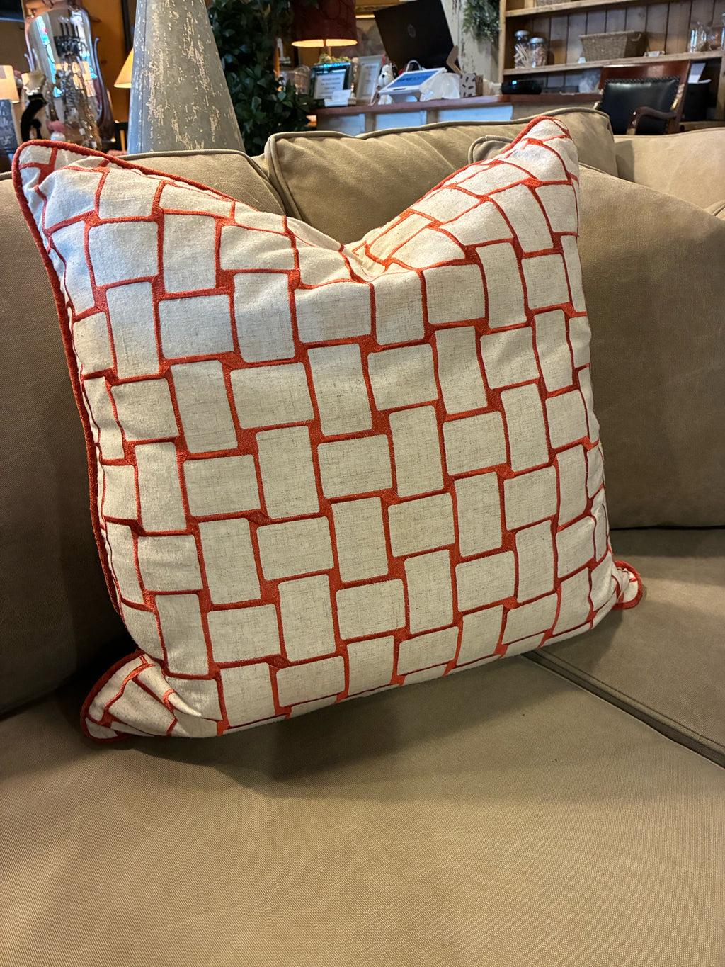 Oversized Embroidered Geometric Feather Pillow
