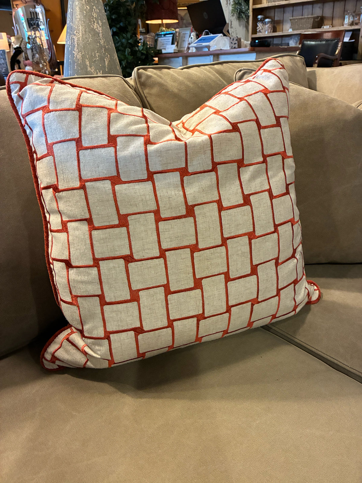 Oversized Embroidered Geometric Feather Pillow