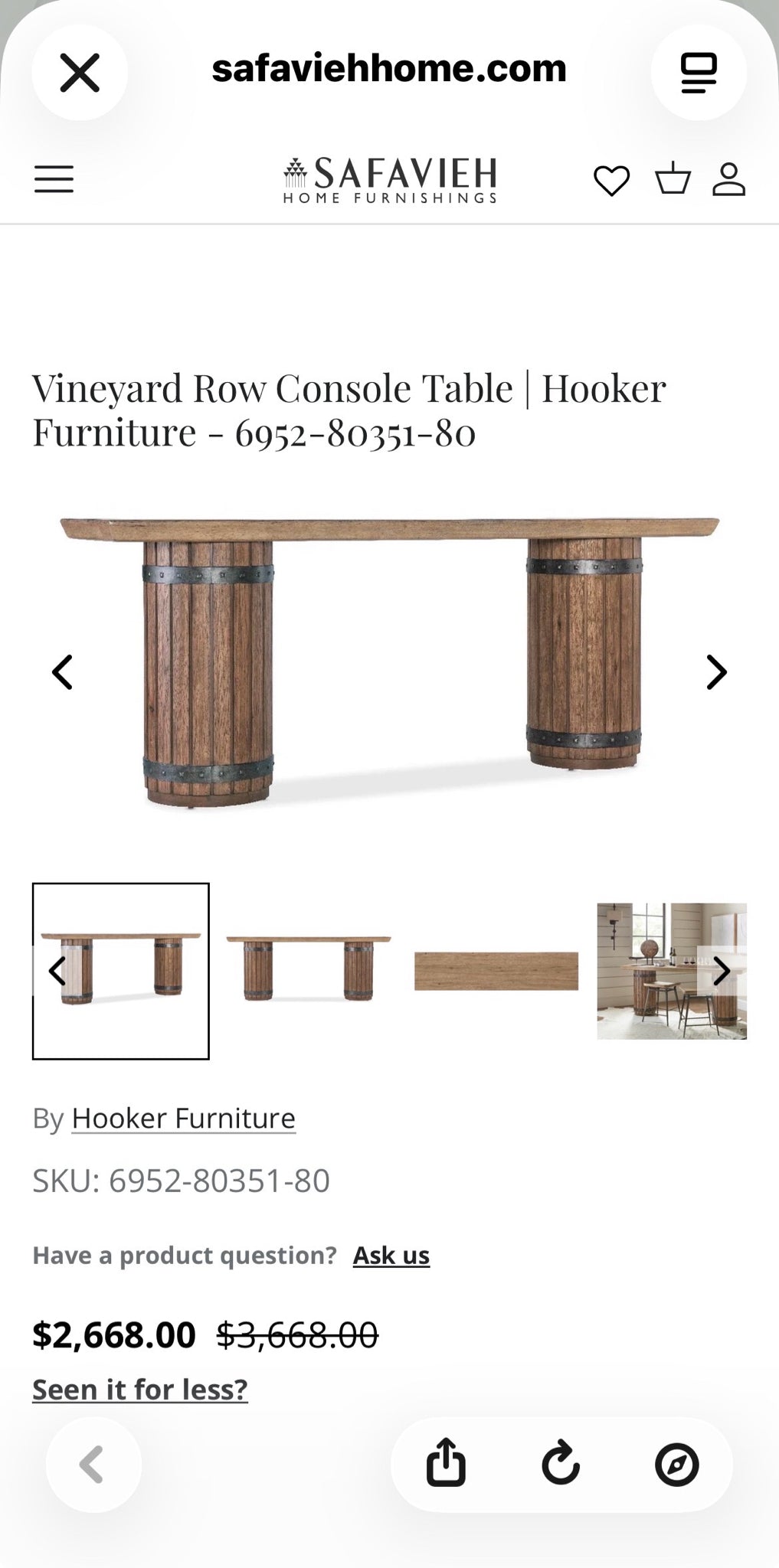 Hooker Vineyard Row Wine Barrel Console Console