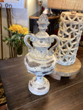 French Country Distressed Decorative Urn with Scroll Handles