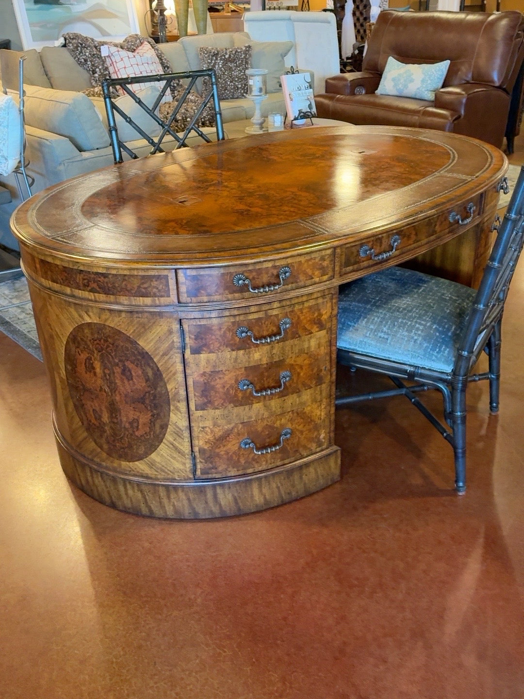 Maitland-Smith Burl & Leather Computer Partner Desk
