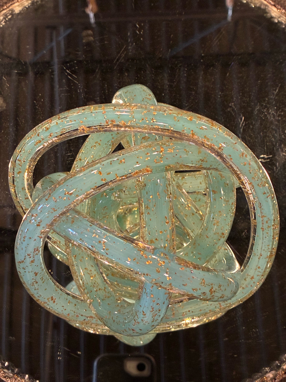 Aqua & Gold Art Glass Knot