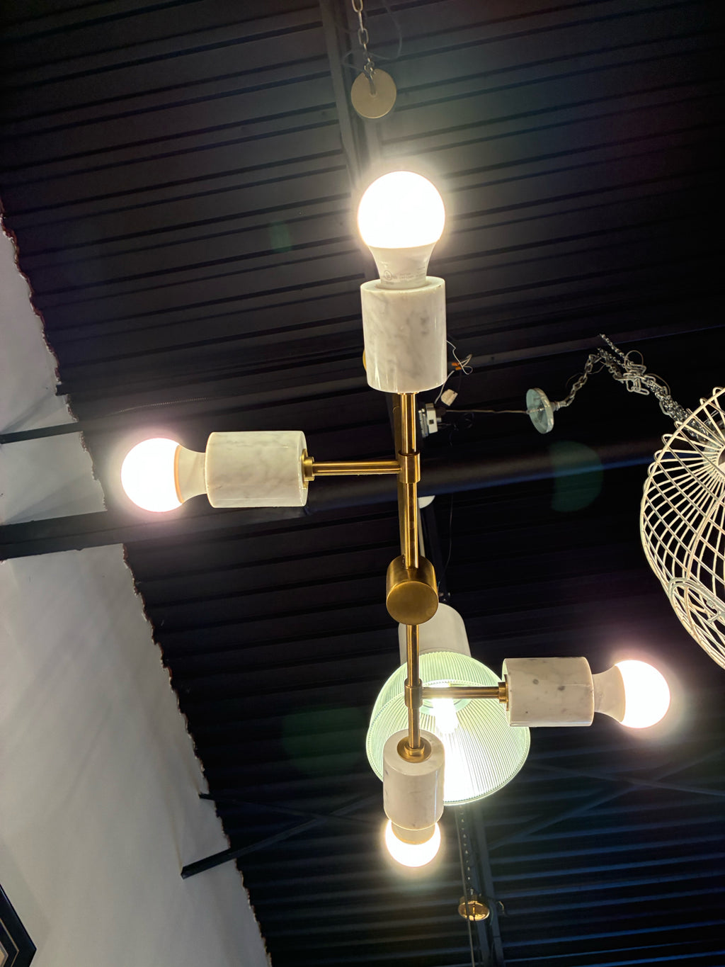 Modern Brass & Marble 5-Light Chandelier