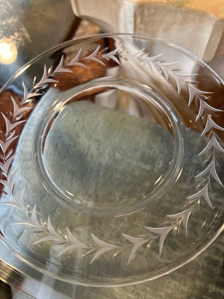 Etched Laurael Glassware & Dessert Plate Set — 11 pieces