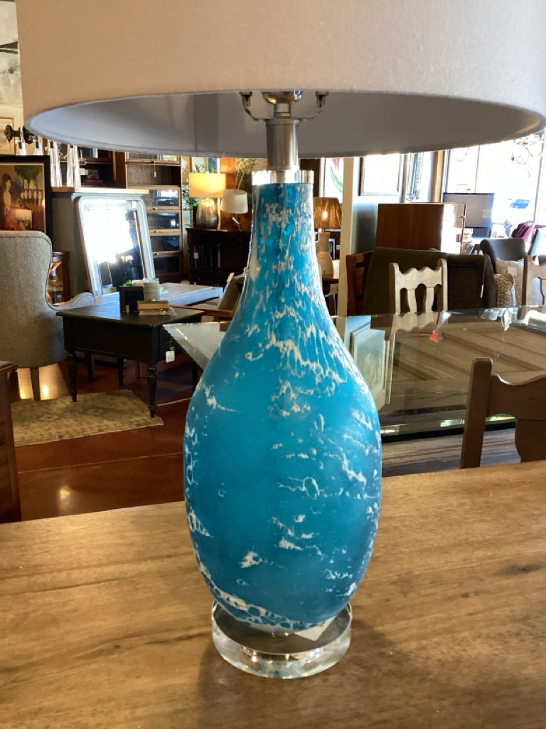 Pair of LumiSource Teal & White Marbled Glass Table Lamps
