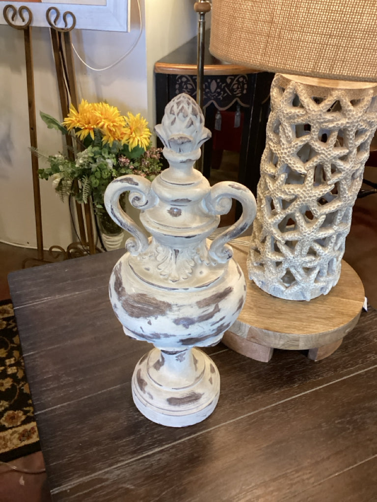 French Country Distressed Decorative Urn with Scroll Handles