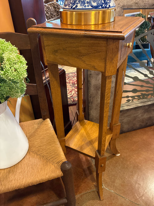 Arts and Crafts Oak Plant Stand with drawer