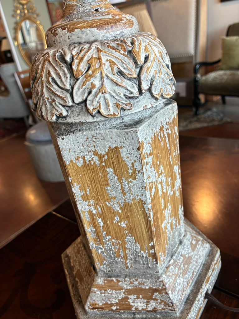 PAIR of Distressed Acanthus Statement Table Lamp