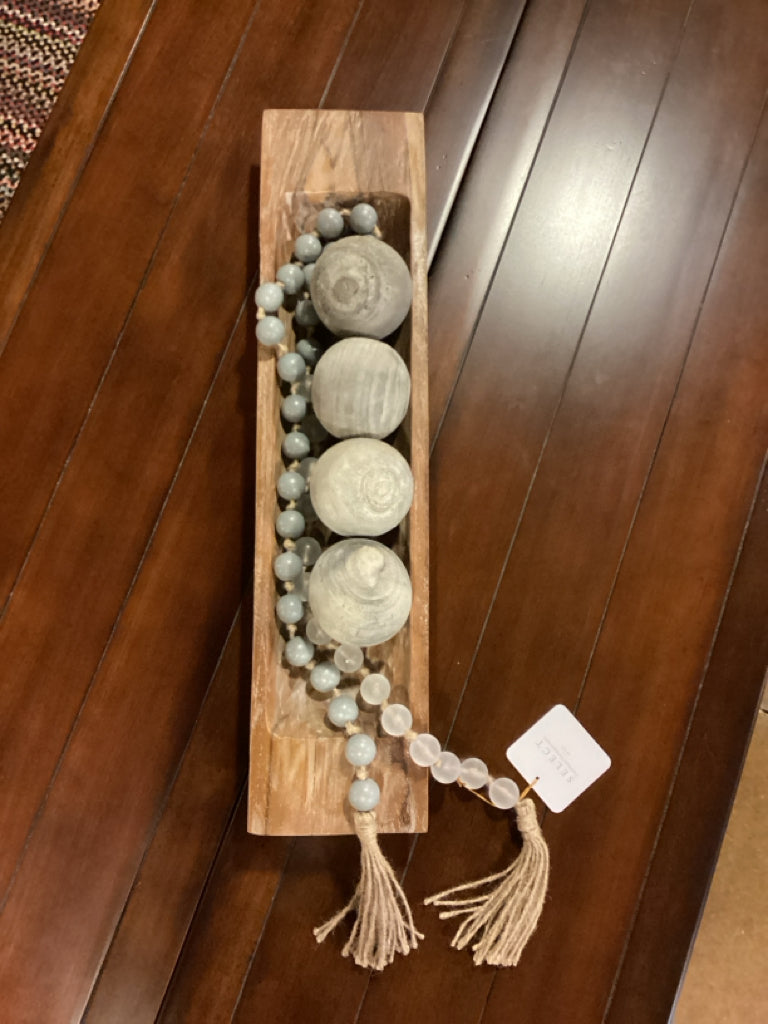 Frenh Country Wooden Trough Tray with Decorative Orbs & Beads