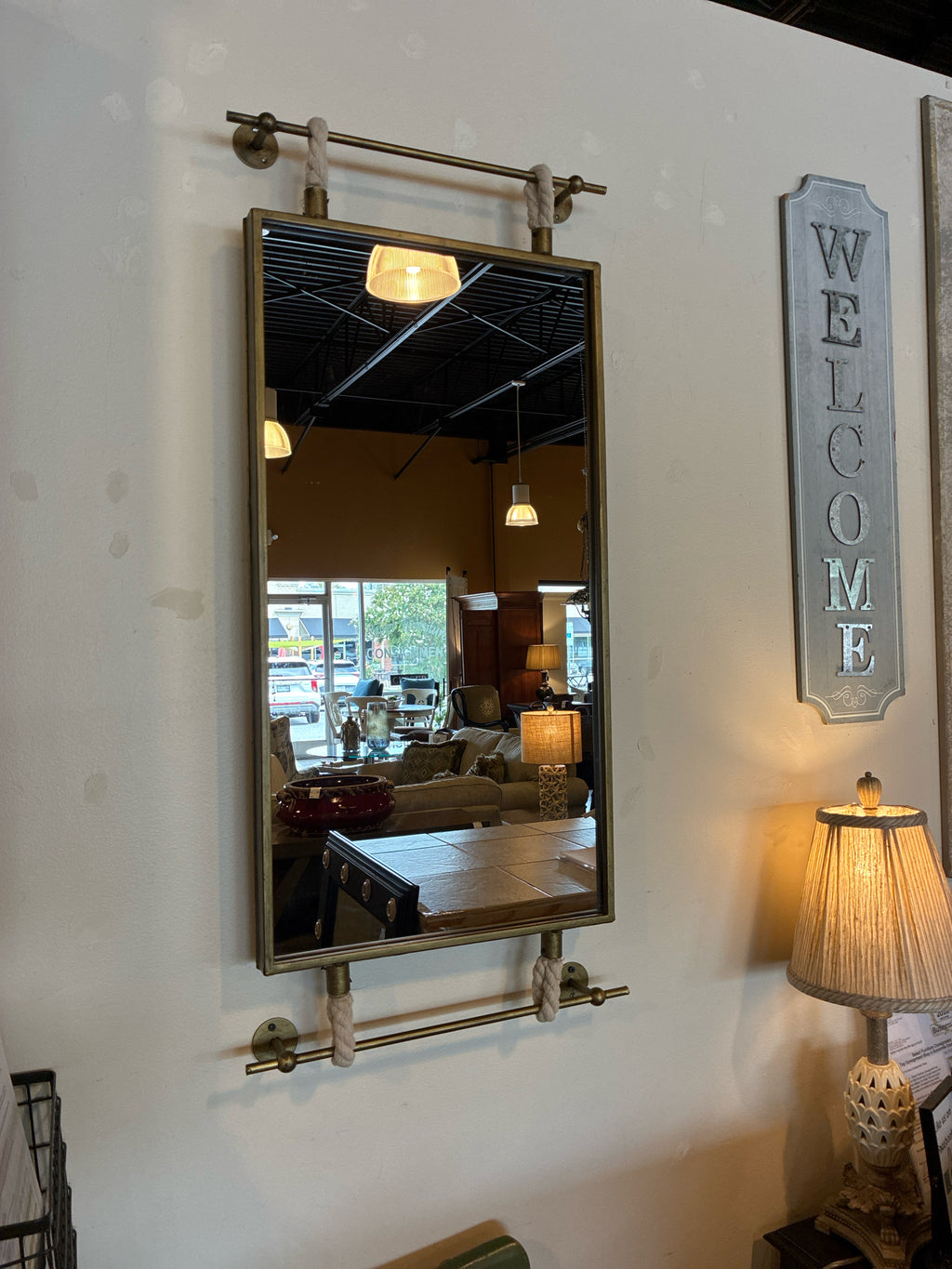 Gold/Brass Framed Mirror|Nautical Inspired Rope