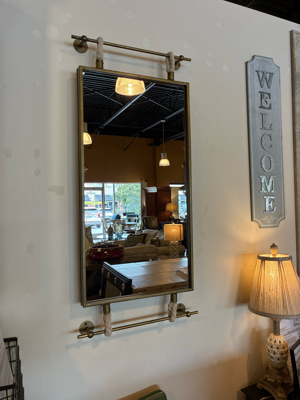 Gold/Brass Framed Mirror|Nautical Inspired Rope