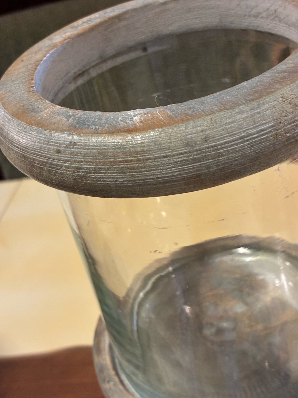 Distressed Wood & Glass Hurricane Candle Holder