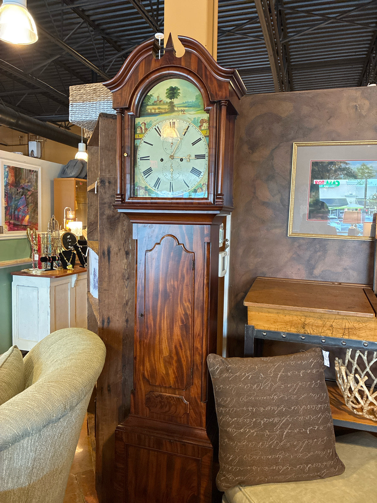 Clock Stately Antique Late 1800's English Tall Case Grandfather Clock