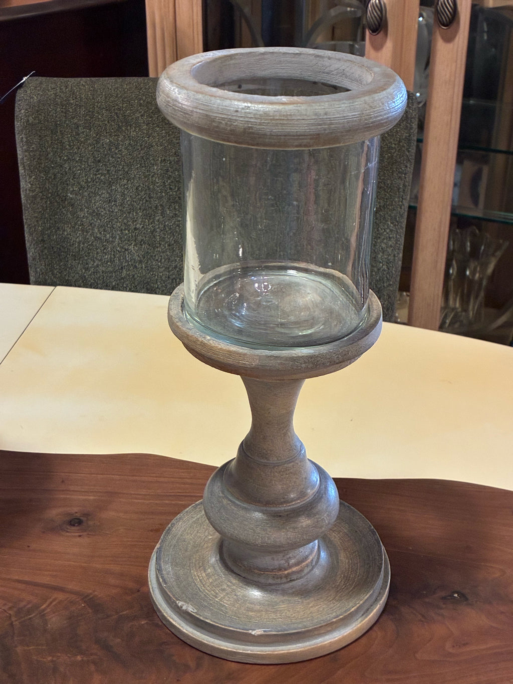 Distressed Wood & Glass Hurricane Candle Holder