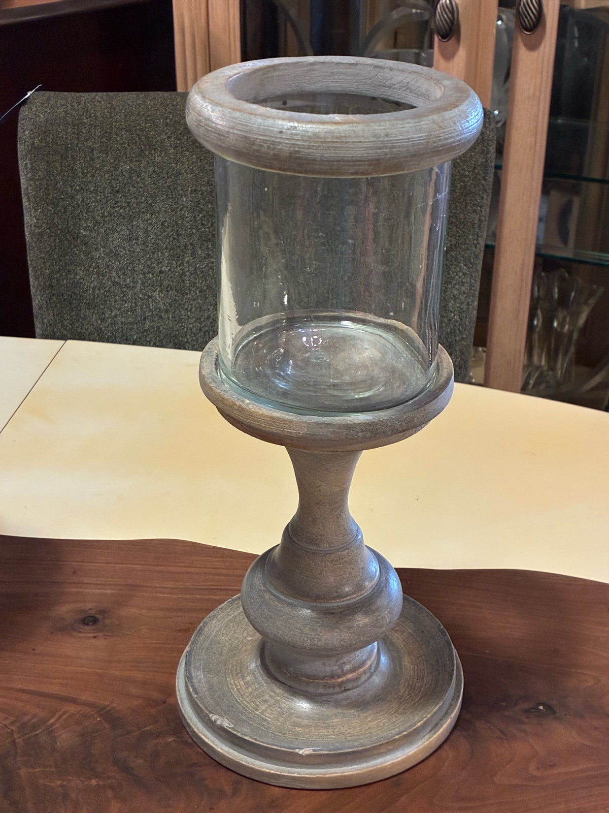 Distressed Wood & Glass Hurricane Candle Holder