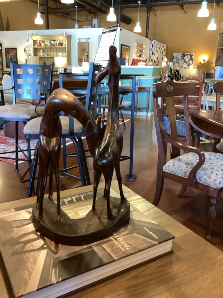 Sculpture|Hand-carved wood giraffe
