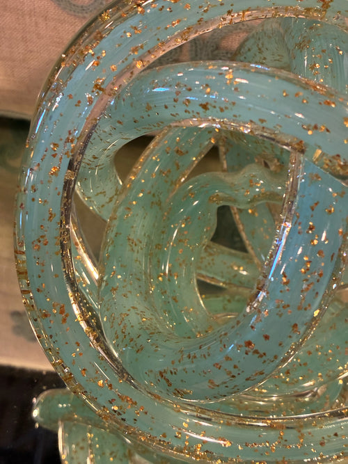 Aqua & Gold Art Glass Knot