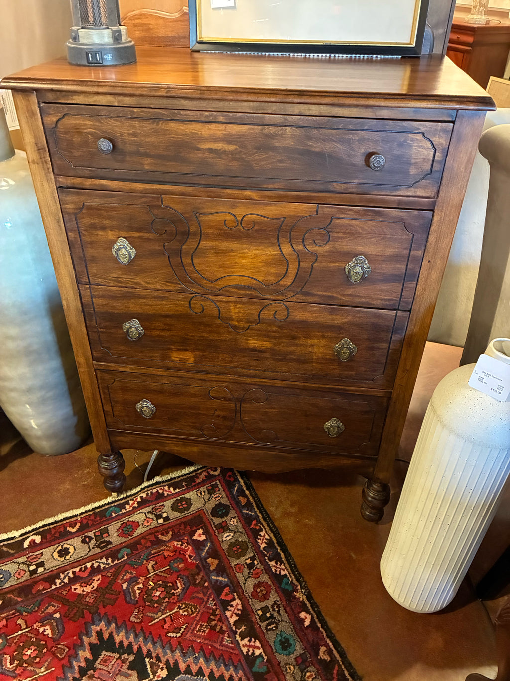 Vintage Walnut 4-Drawer Chest
