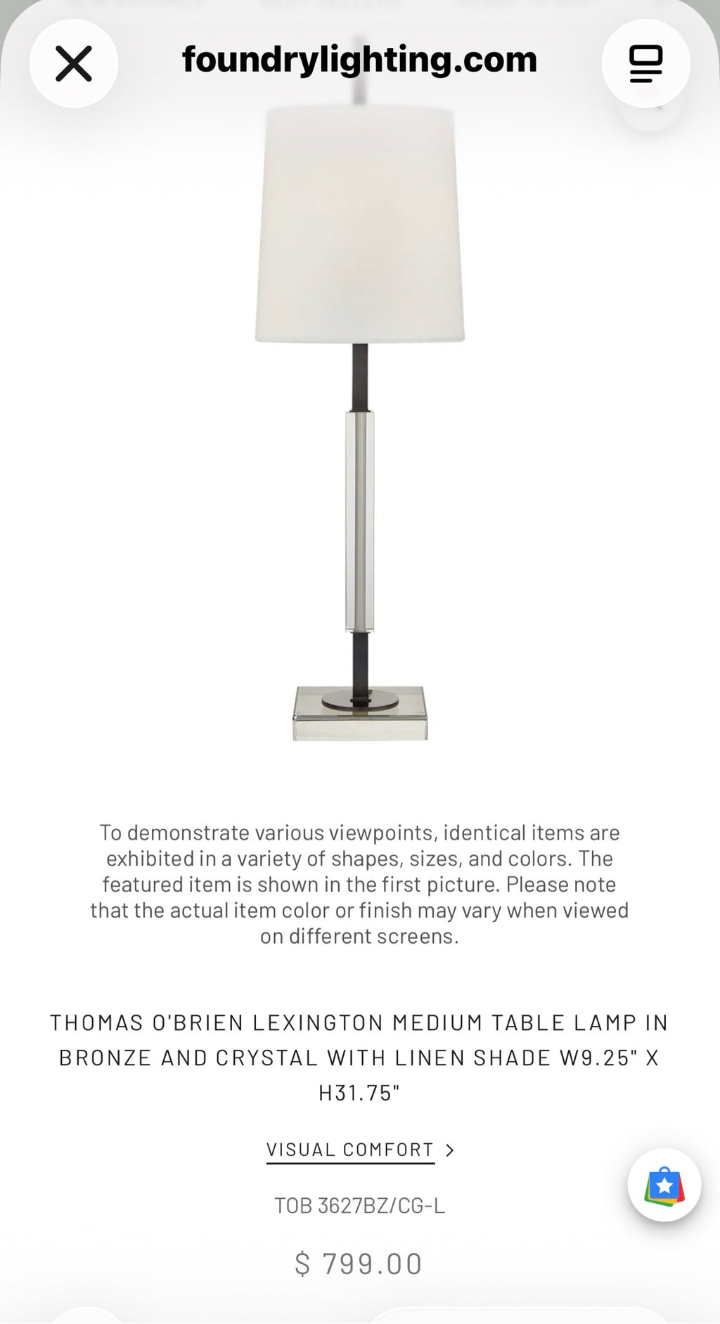 Visual Comfort Thomas O'Brien Lexington Crystal Table Lamp