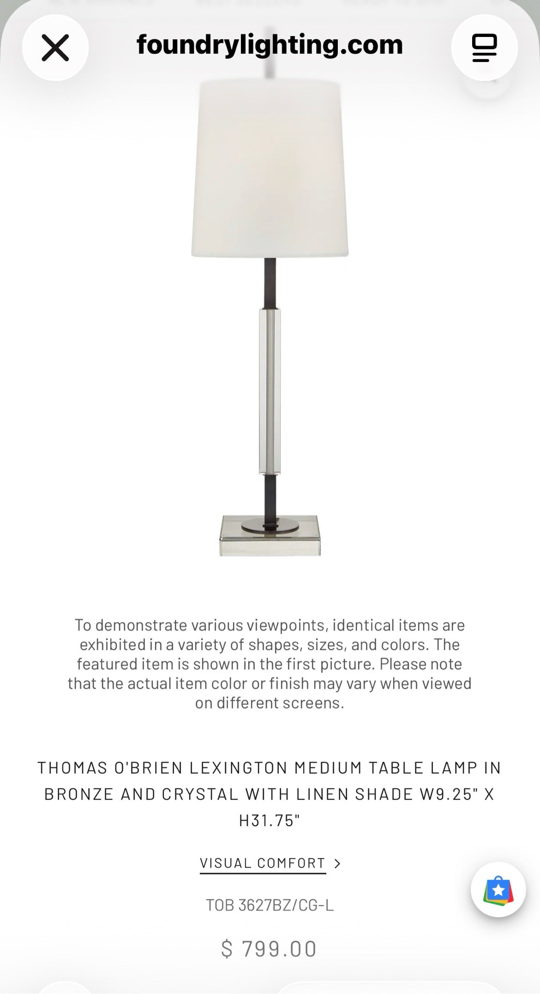 Visual Comfort Thomas O'Brien Lexington Crystal Table Lamp