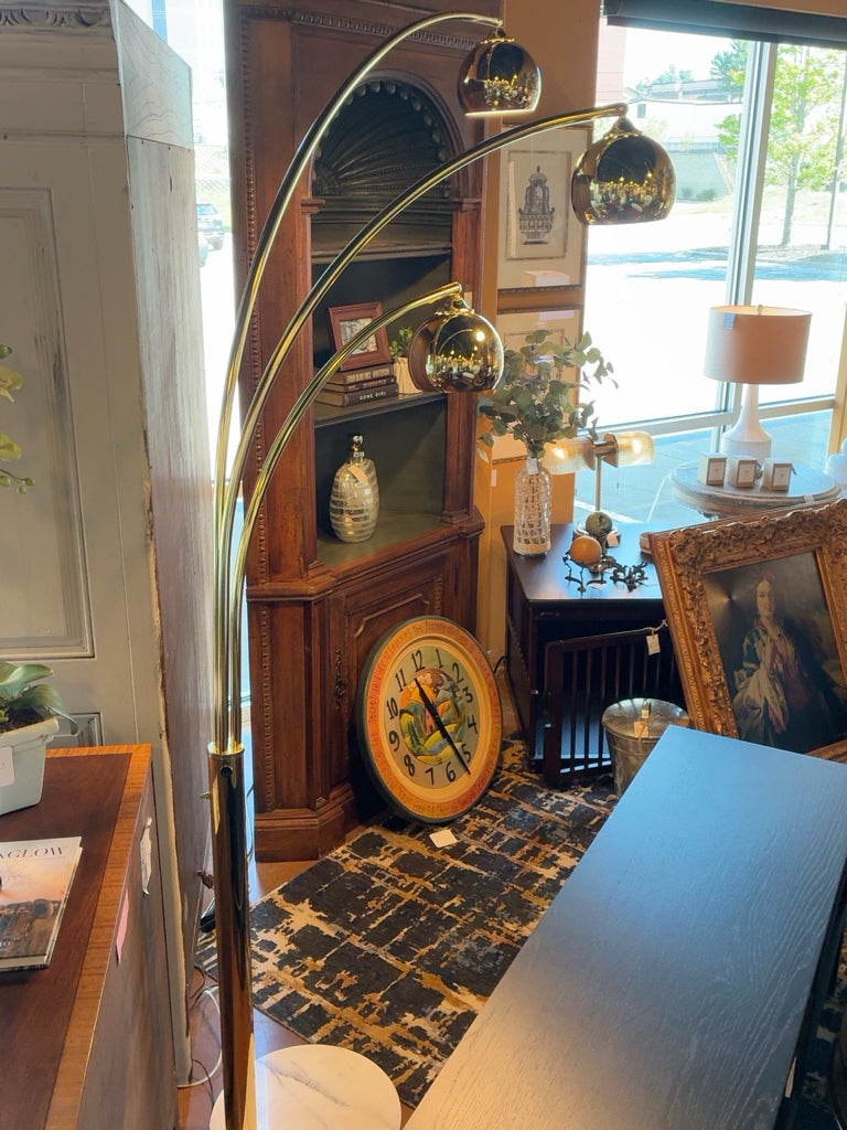 Vintage 3-Light Brass Arc Floor Lamp with Marble Base