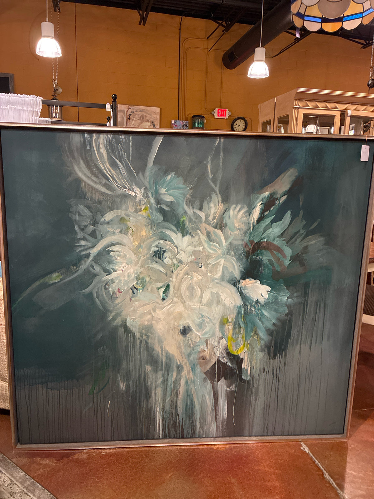 Sarah Stockstill "Grey Flora" Hand-Embellished Canvas