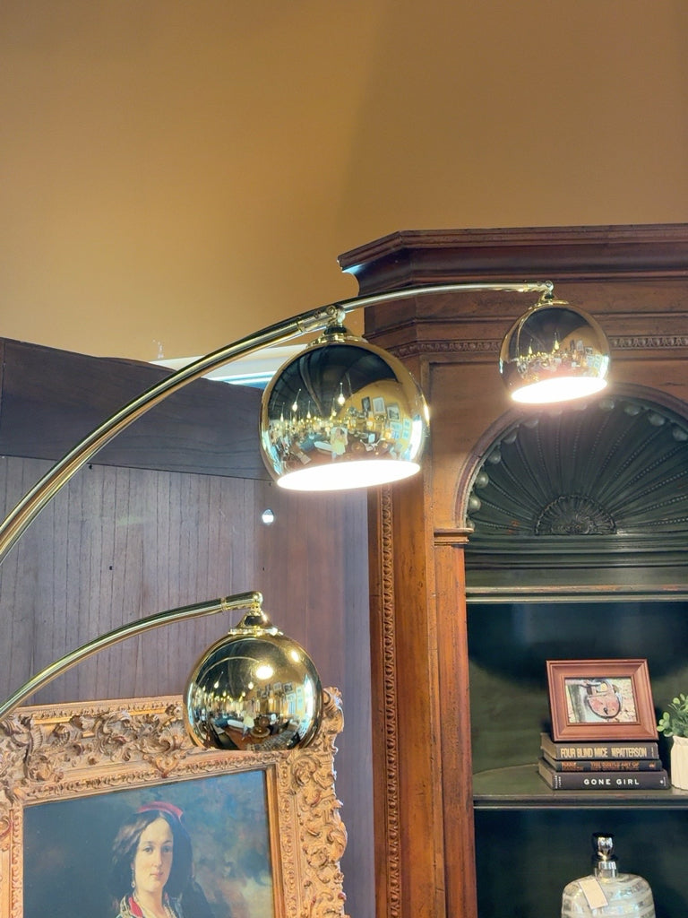 Vintage 3-Light Brass Arc Floor Lamp with Marble Base