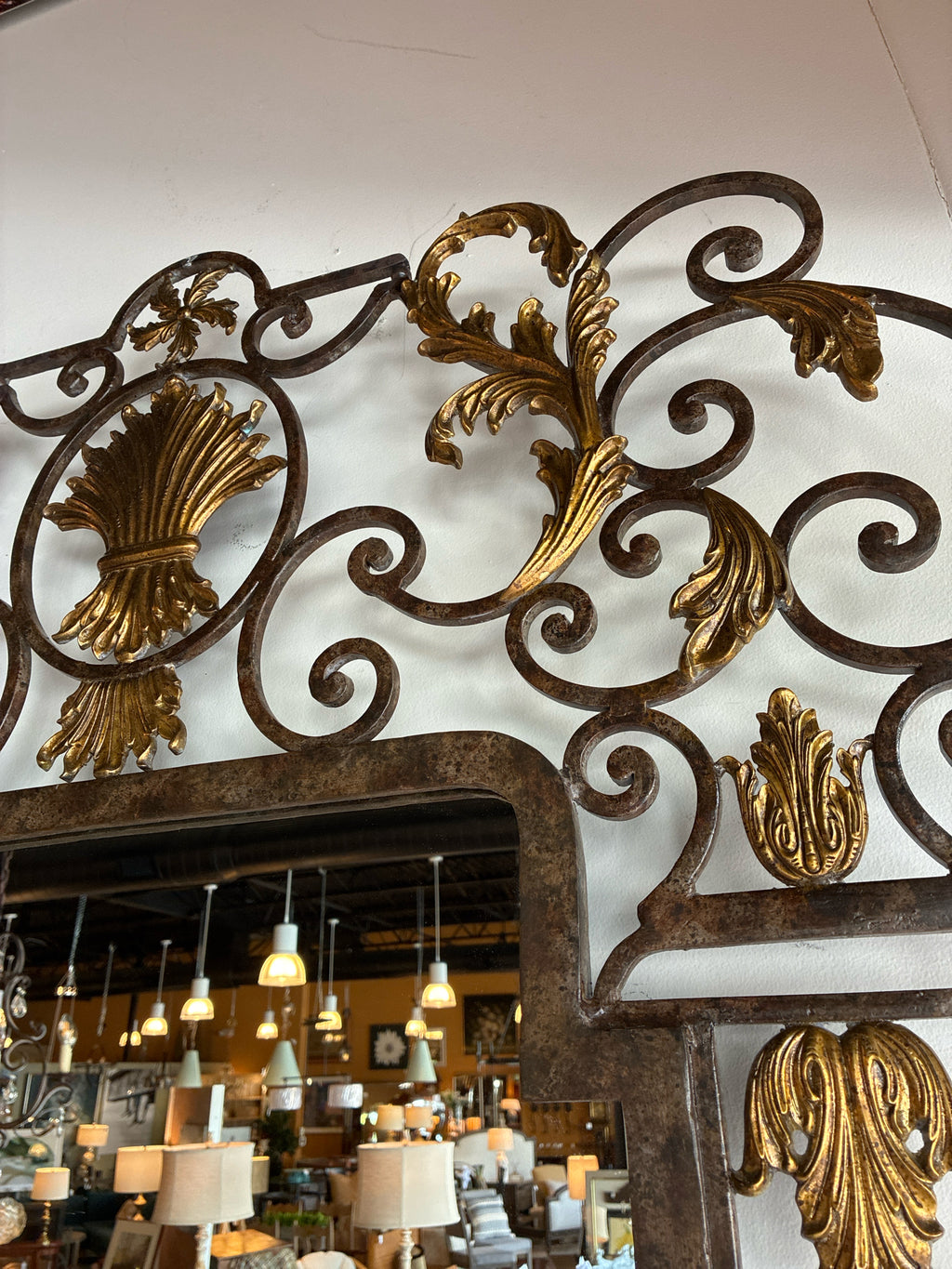 Oversized Ornate Iron & Gold Acanthus Wall Mirror