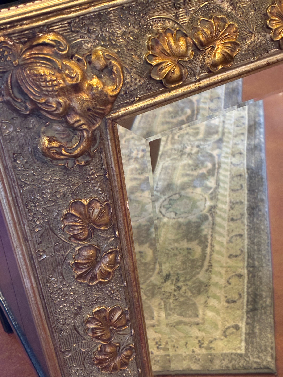 Ornate Gilt Floral Beveled Mirror