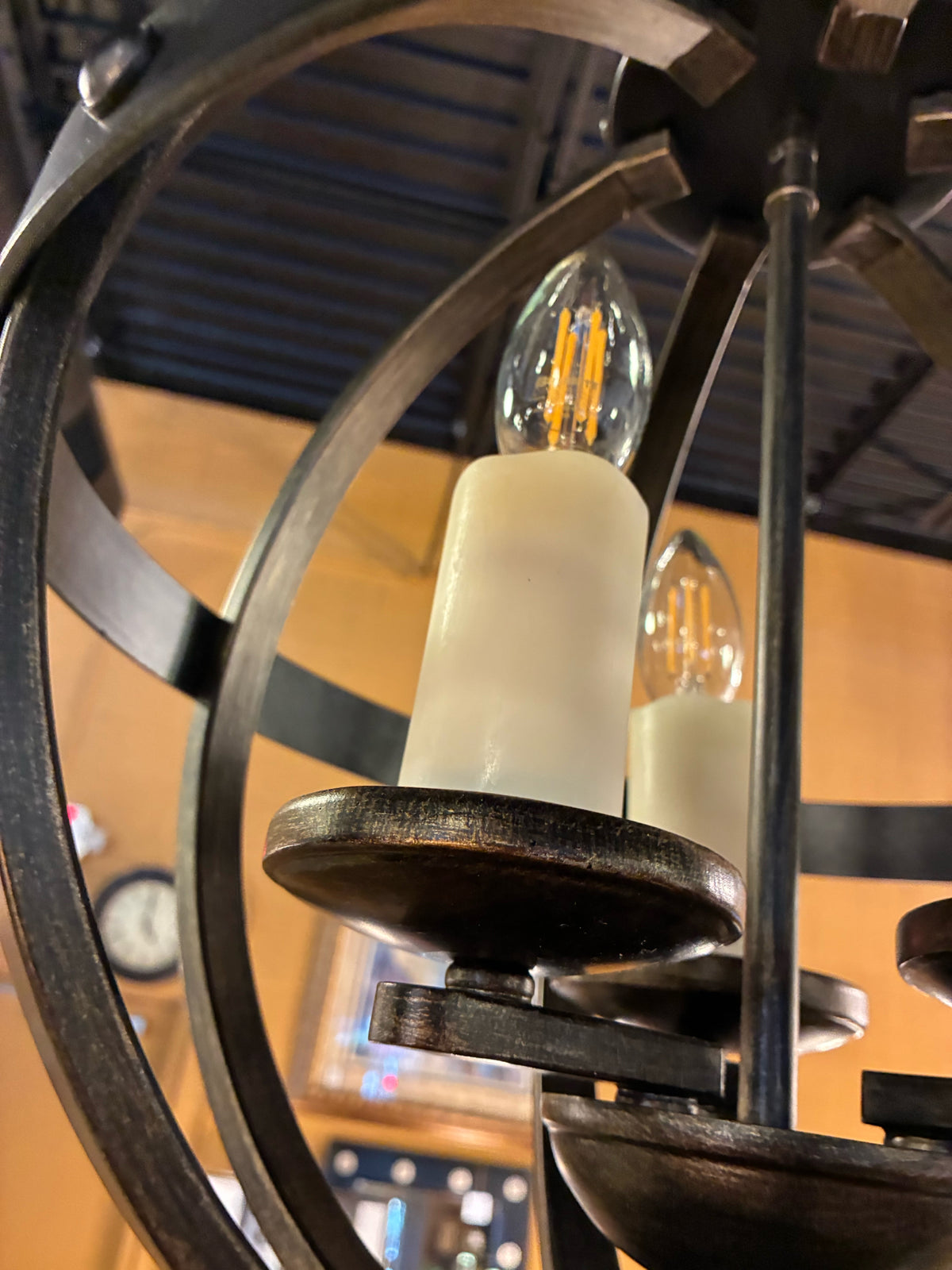 Riveted Bronze 4-Light Orb Chandelier