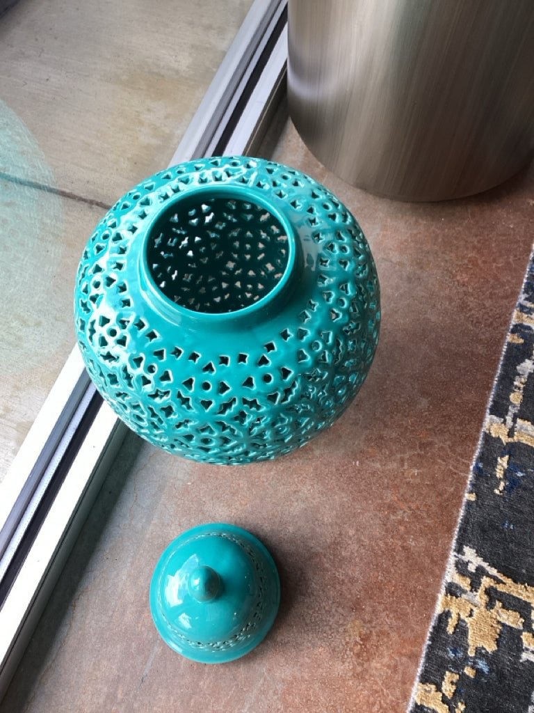 Vase Teal w/lid
