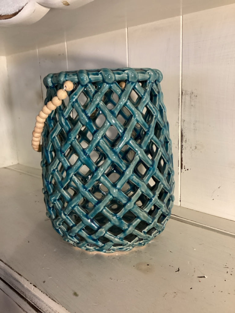 Teal Basketweave Vase