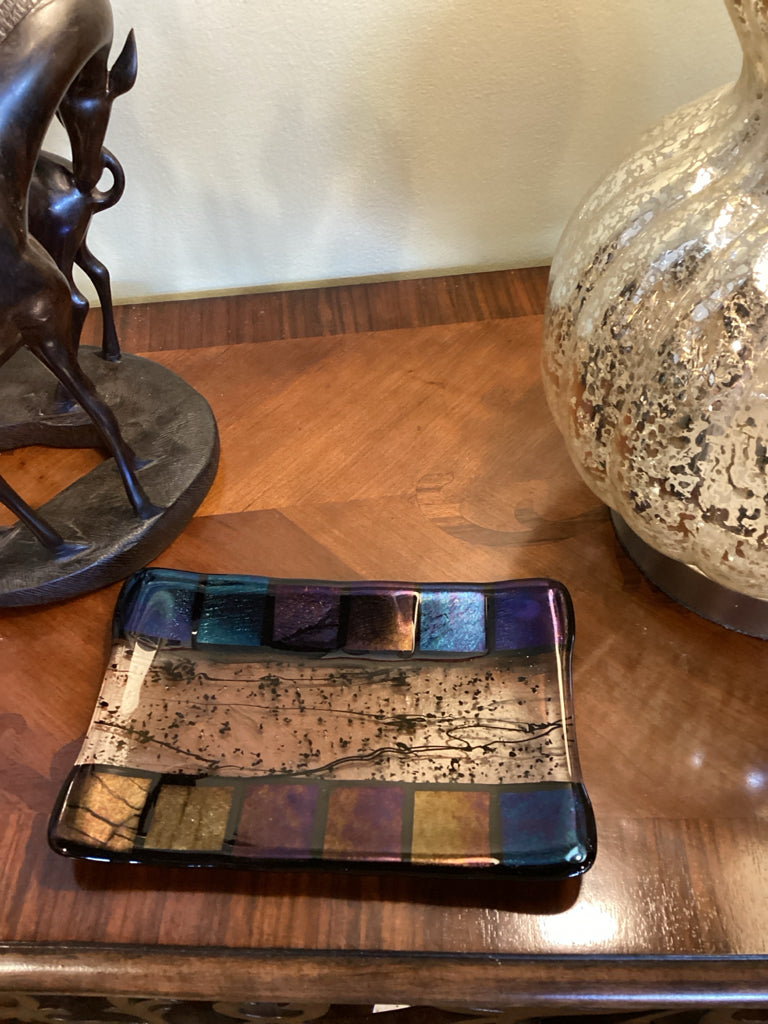 Mike Lightcap  Signed Fused Art Glass Tray