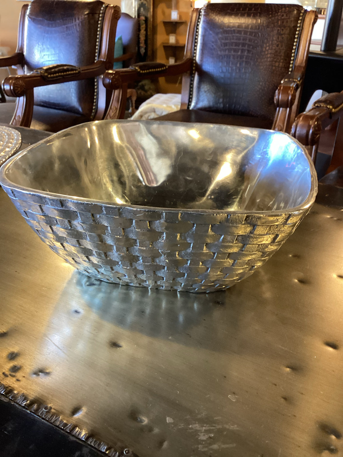 TOWLE SILVERSMITHS SQUARE BASKET-WEAVE SERVING BOWL