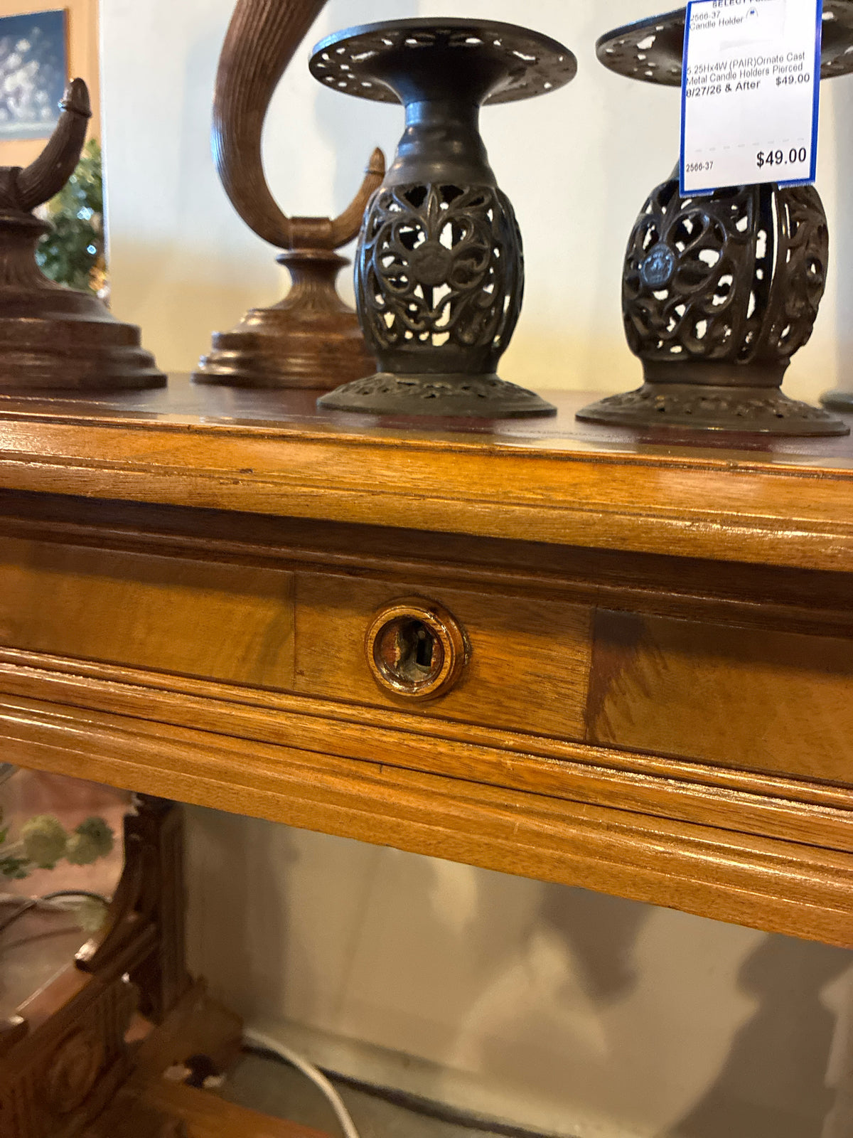Victorian-Style Walnut Writing Desk|Burgundy Leather Writing Surface