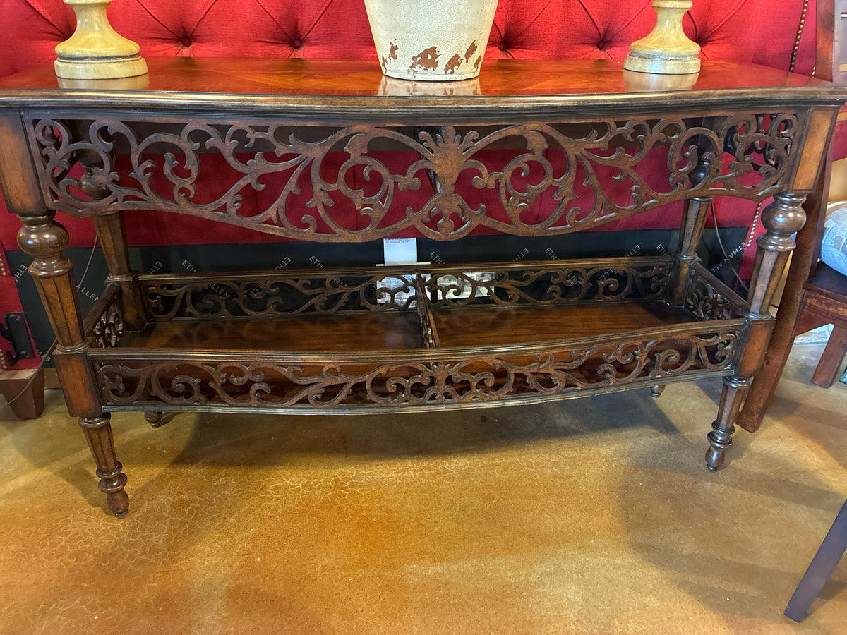 Table|56Wx18Dx34.5H|Carved Wood Console w/intricate Openwork Carving